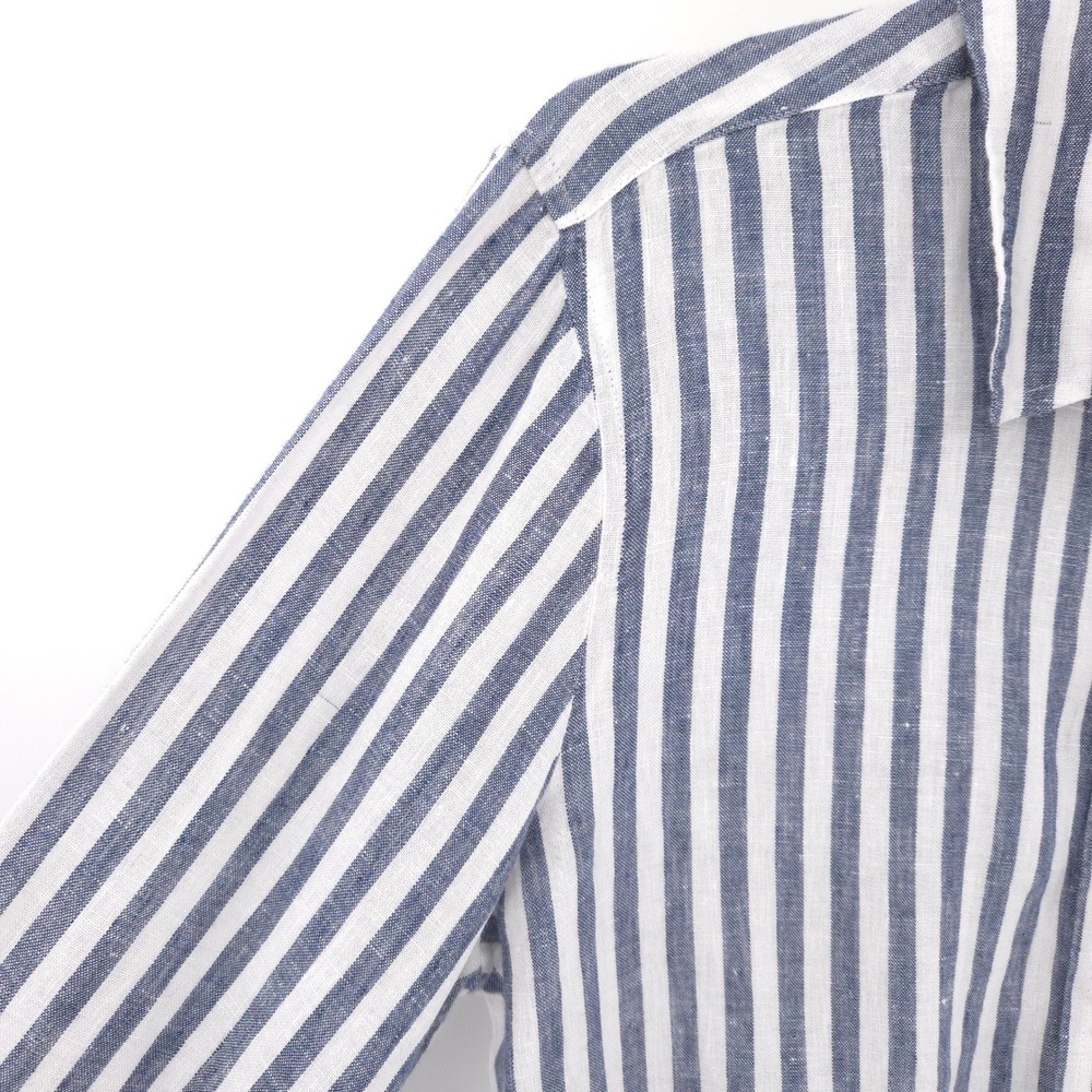 J.Crew Striped Linen Tie Front Shirt Womens 10 Blue White Long Sleeve Button Up - Picture 4 of 11
